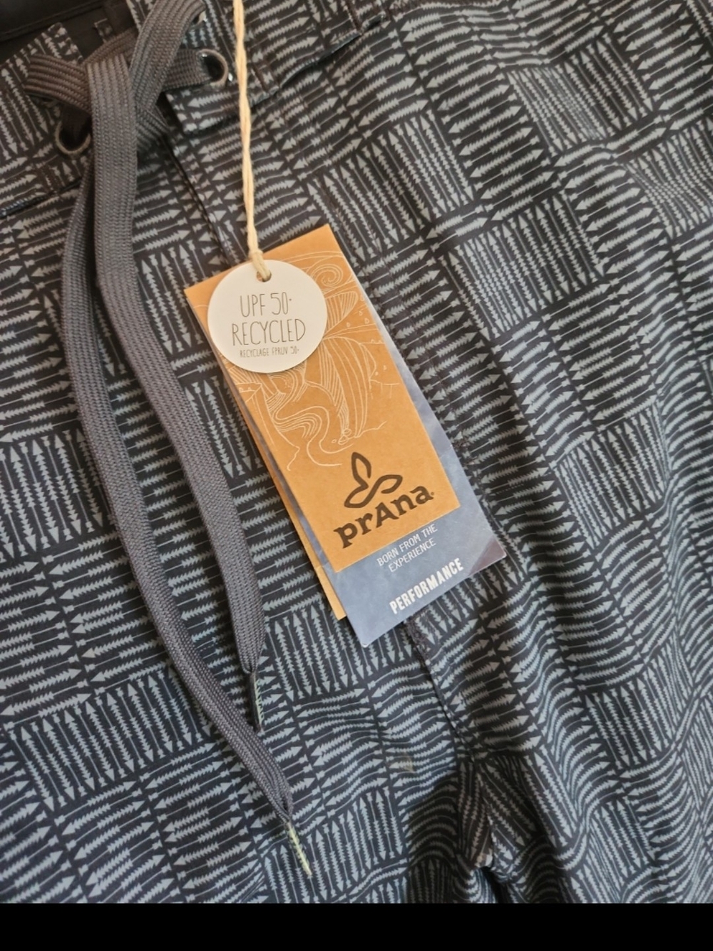 New prAna Men's Drawstring Swim/Board Shorts -36 Charcoal Pattern - Picture 2 of 7